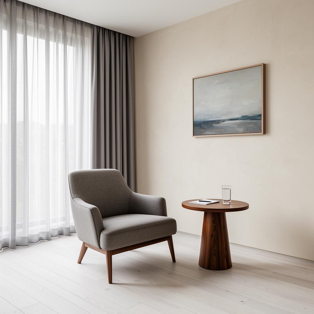A calm, modern therapy office with soft natural light